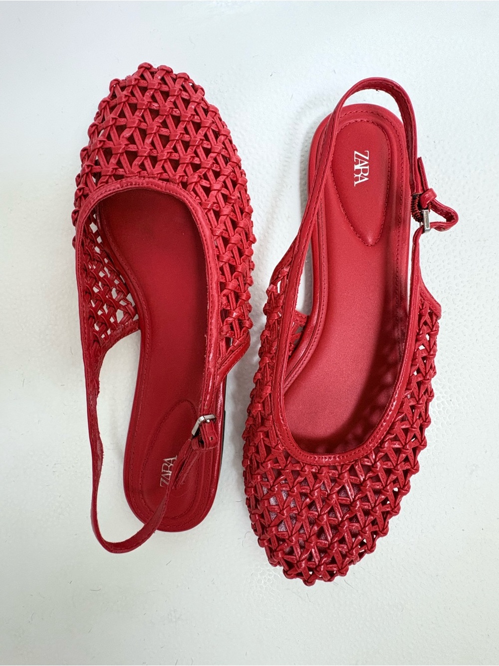 Zara Red Woven Slingback Mules